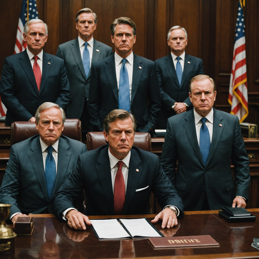 High Stakes Negotiations: Men in Suits Gather Amidst American Flags