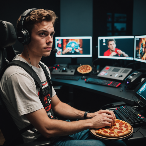 Focused on the Game, Pizza in Hand