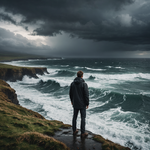 A Solitary Figure Contemplates the Fury of the Sea