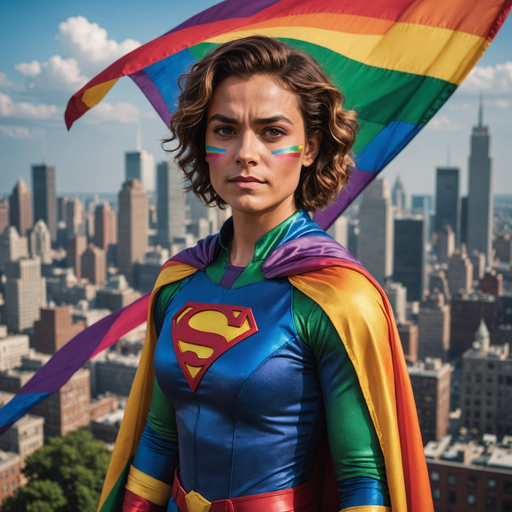 Superheroine Stands Tall, Embracing Hope and Pride