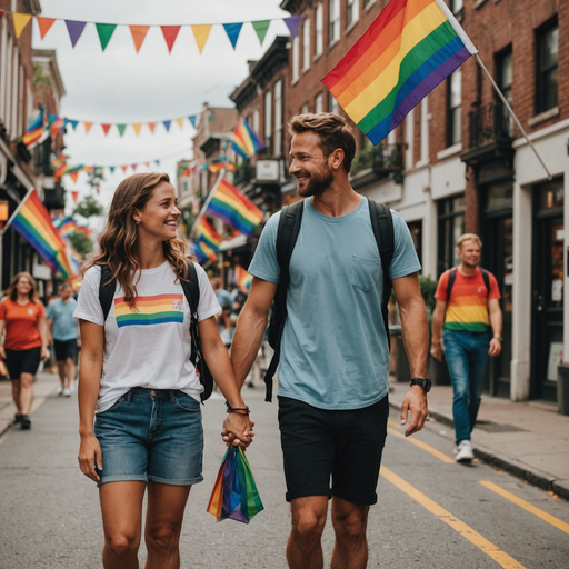 Love is Love: Couple Celebrates Pride with Smiles and Rainbow Flags