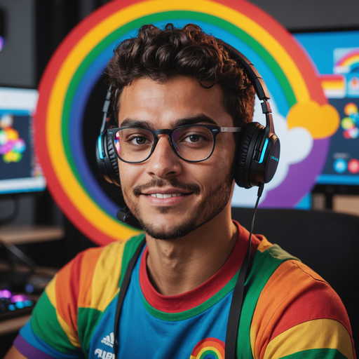 Rainbow Vibes: A Young Man Embraces Joy and Confidence