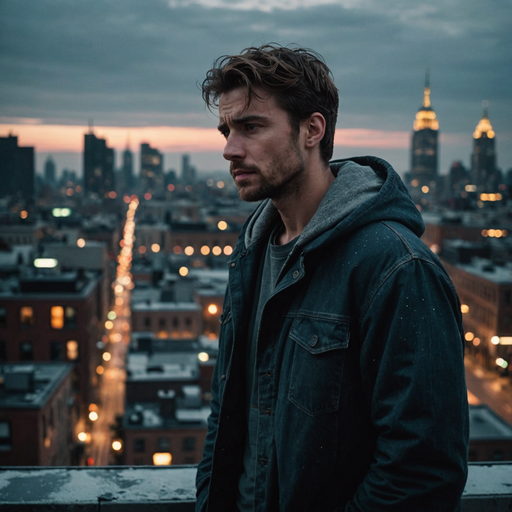 Silhouette of Solitude: A Man Contemplates the City at Dusk