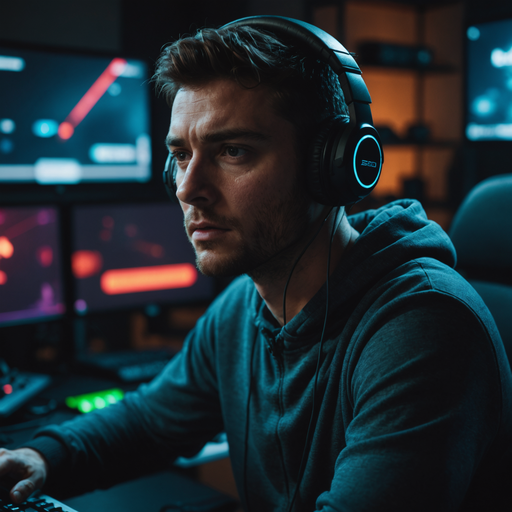 Lost in the Code: A Man’s Focused Concentration in a Dark Room