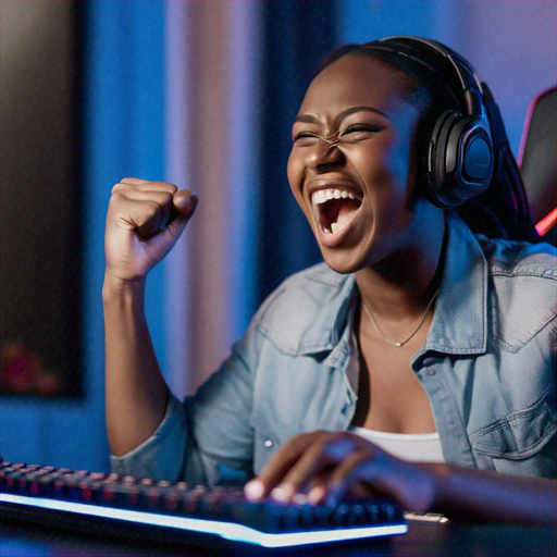 Headphones On, Excitement High: Gamer’s Joy Captured in a Single Shot