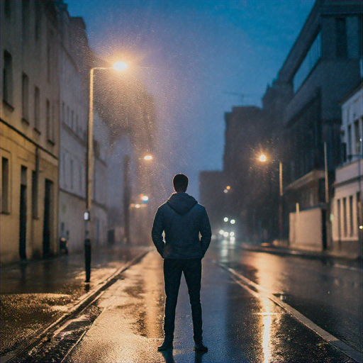 Lost in the City’s Embrace: A Solitary Figure Walks Through the Night