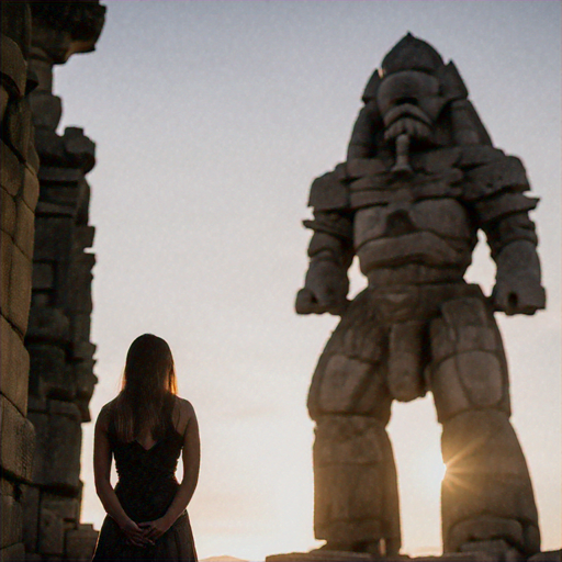 Silhouetted Against Time: A Woman and the Ancient Guardian