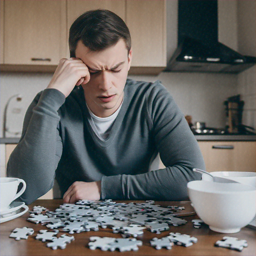 Lost in the Pieces: A Man’s Struggle with a Puzzle and His Thoughts