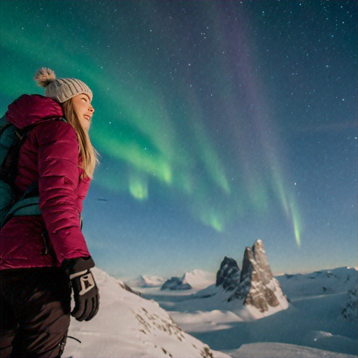 Witnessing the Magic: A Woman Gazes in Awe at the Aurora Borealis