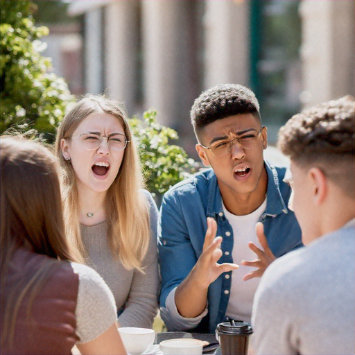 Caught in the Heat of the Moment: Three Friends Engage in an Animated Discussion