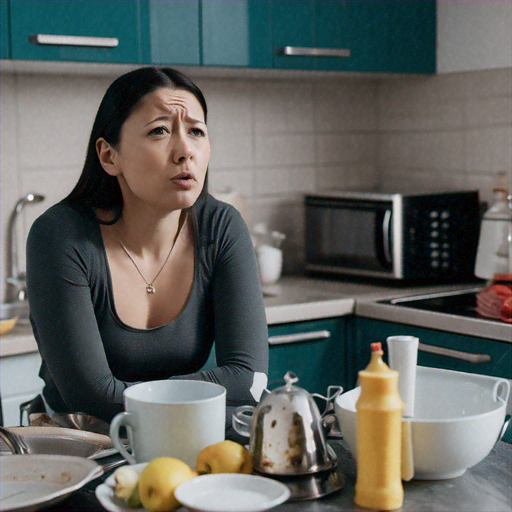 A Moment of Unease in the Cluttered Kitchen