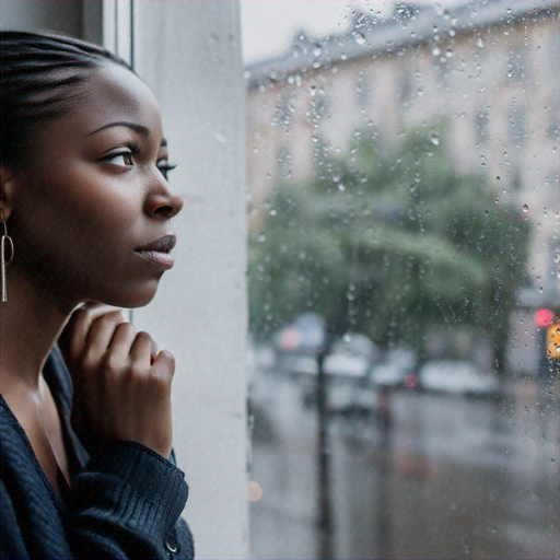 Lost in Thought: A Woman Gazes Through the Rain