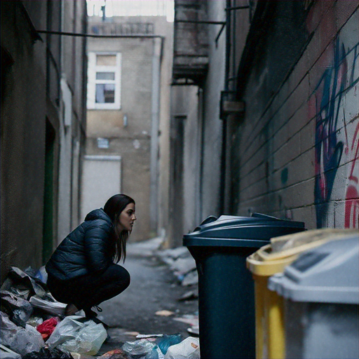 Lost in the Shadows: A Woman’s Solitary Moment in a Gloomy Alley