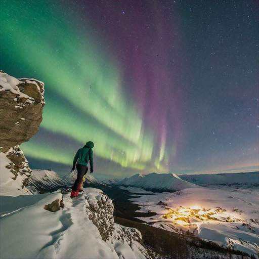 Lost in the Majesty: A Solitary Figure Witnesses the Northern Lights