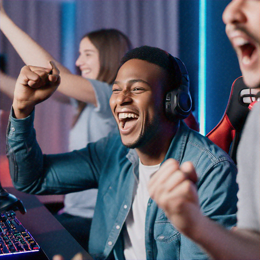 Victory Dance! Gamer Celebrates Triumph with Friends