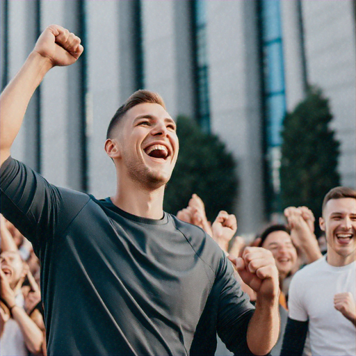 Triumphant Cheer: Man Celebrates with Infectious Joy