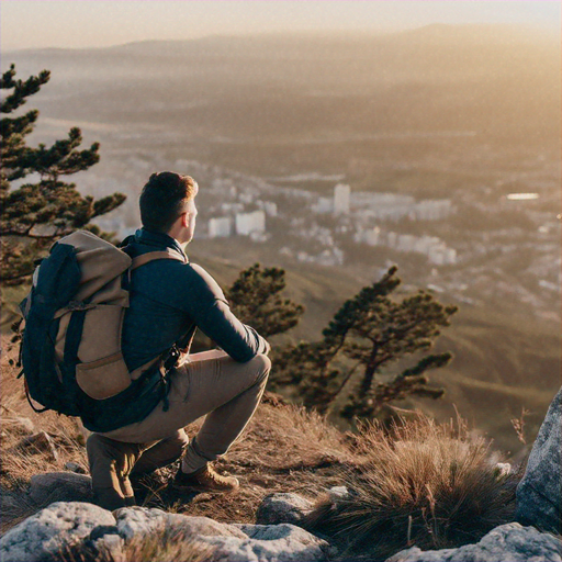 Golden Hour Serenity: A Hiker Contemplates the City Below