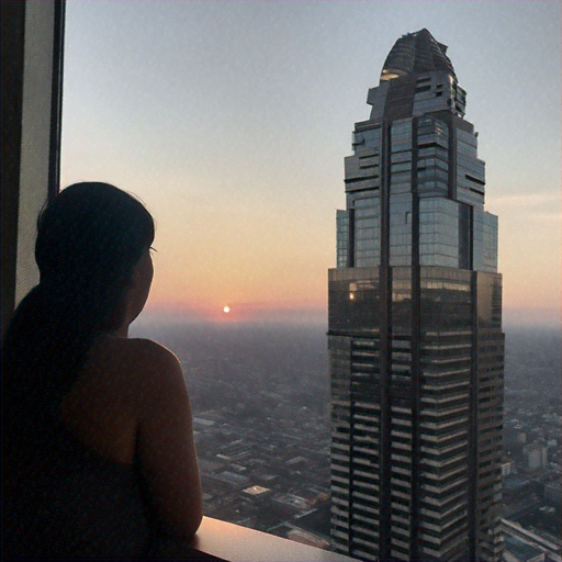 Silhouette of Solitude: A Woman Contemplates the Urban Sunset