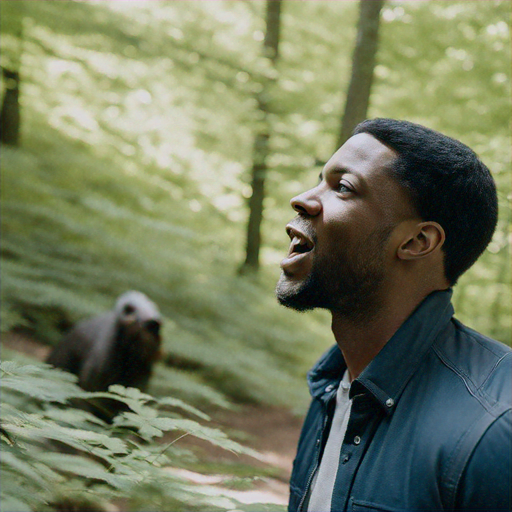 Lost in Thought: A Man’s Pensive Gaze in a Mysterious Forest