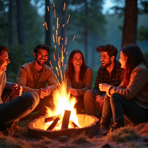 Campfire Glow: Friends Gather Under the Stars