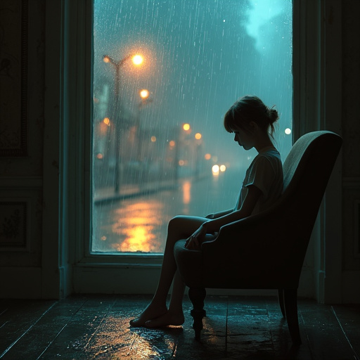 A Moment of Melancholy: A Girl Gazes at the Rainy Cityscape