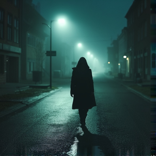 Lost in the Mist: A Solitary Figure Walks the Night