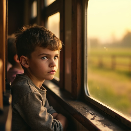 Golden Hour Reflections: A Boy’s Contemplative Journey