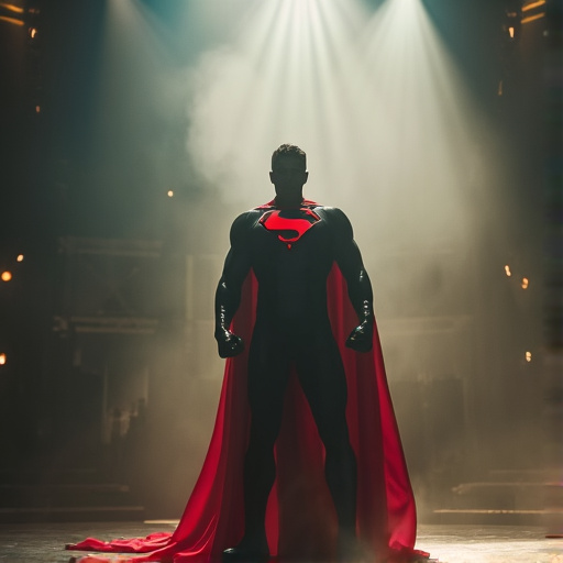 Silhouetted Superman: A Dramatic Stage Presence