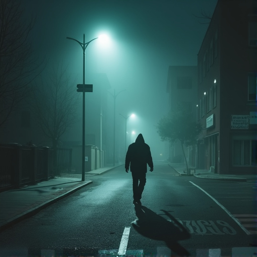 Lost in the Mist: A Solitary Figure Walks Through a Mysterious Night