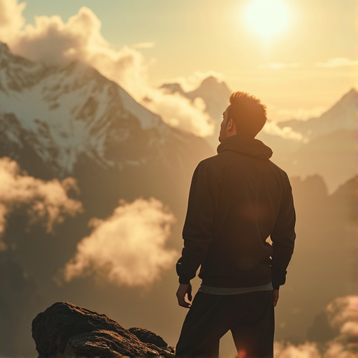 Silhouetted Against the Sunset: A Moment of Contemplation on the Mountaintop