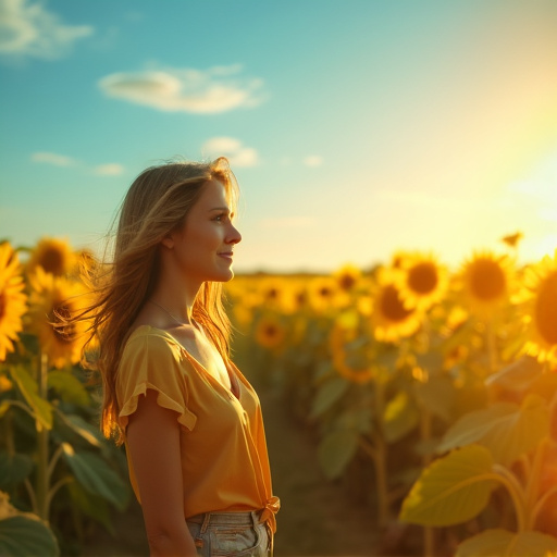 Golden Hour Serenity: A Woman Finds Peace in a Sunlit Field