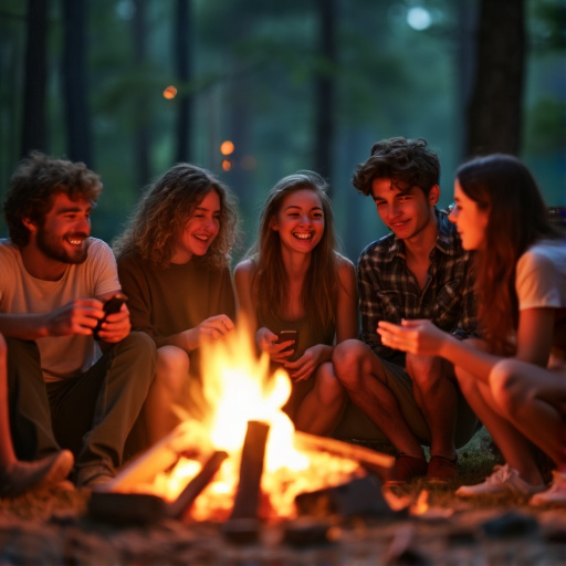 Campfire Laughter: Friends Share a Moment of Joy in the Forest