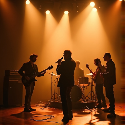 Silhouettes of Hope: A Band’s Energetic Performance Bathed in Warm Light