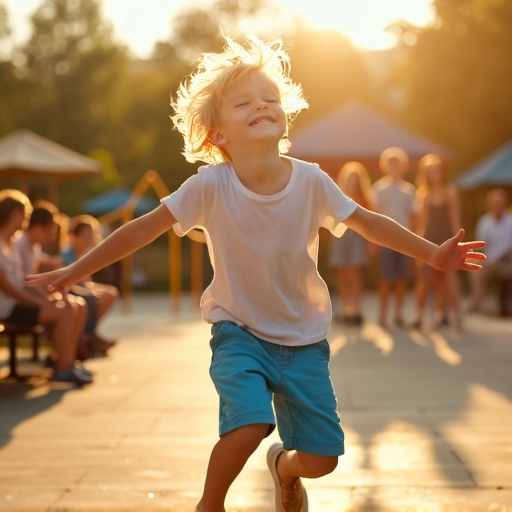 Sun-Kissed Joy: A Boy’s Carefree Run Through the Park