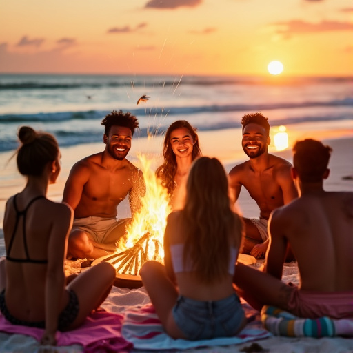 Sunset Bonfire with Friends: A Night of Laughter and Warmth