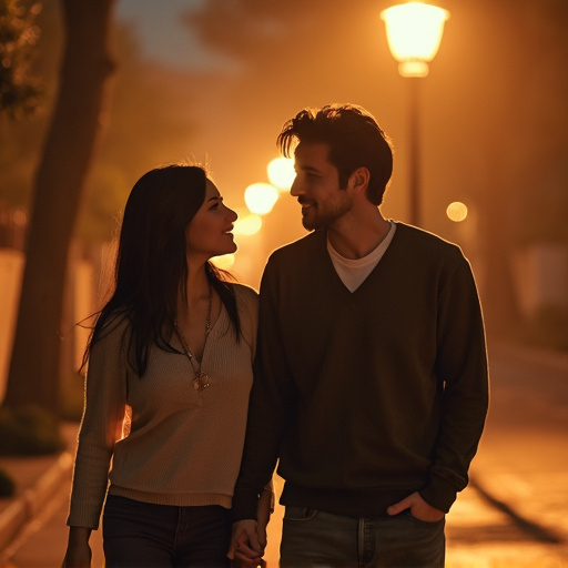 Love in the Shadows: A Romantic Nighttime Stroll