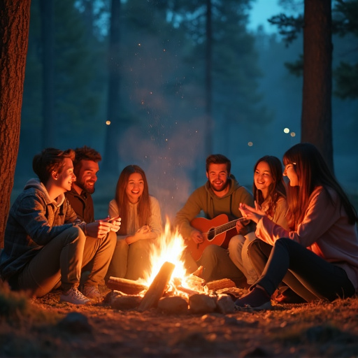 Campfire Connection: Friends Gather Under the Stars