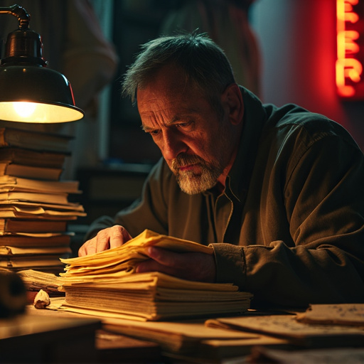 Lost in Thought: A Man’s Pensive Focus in Dimly Lit Room