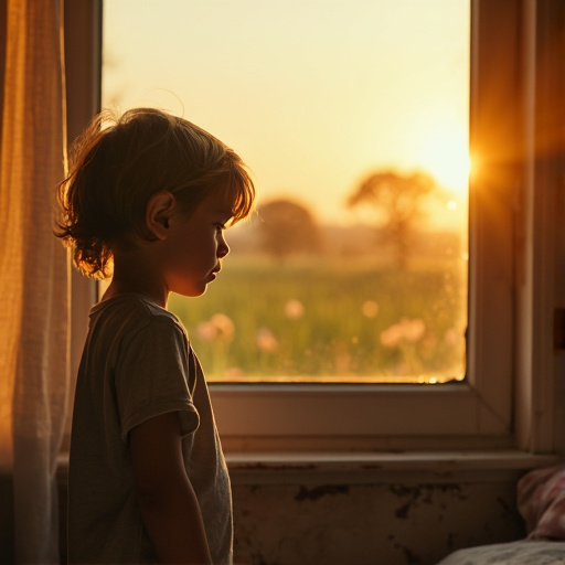 Silhouetted Dreams: A Child’s Pensive Gaze at Sunset