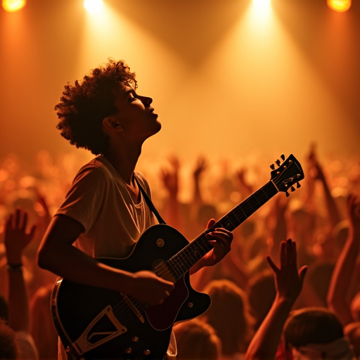 Silhouetted Guitarist Captures the Stage in a Moment of Focused Energy