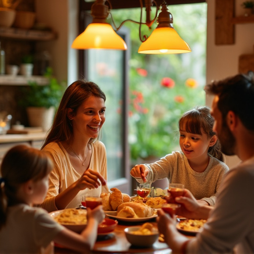 Warmth and Connection: A Family Meal Under Soft Light