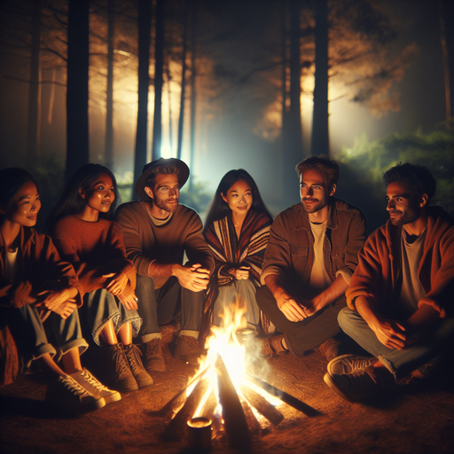 Campfire Glow: Friends Gather Under the Stars