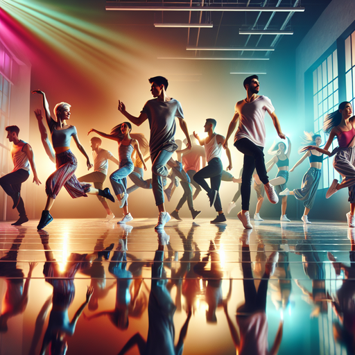 Dynamic Dance Poses Illuminated by Colorful Reflections