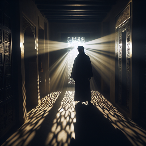 Silhouetted Figure in a Mystical Hallway