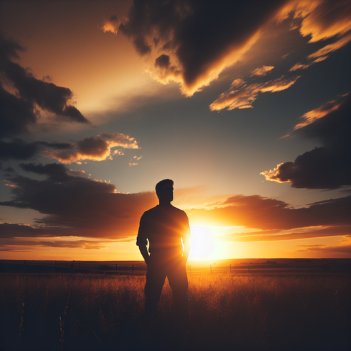 Silhouetted Solitude: A Man Contemplates the Setting Sun