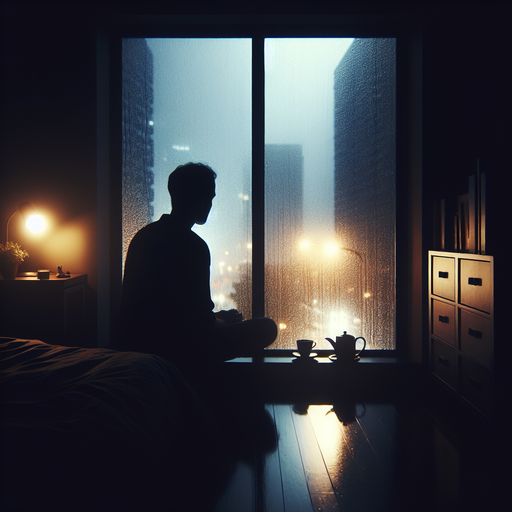 Silhouette of Solitude: A Rainy Night Contemplation