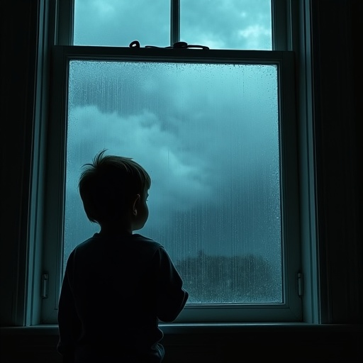 Silhouette of Solitude: A Child Gazes at the Storm