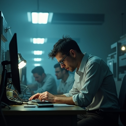 The Late Night Grind: A Man’s Focus Under Dim Lights