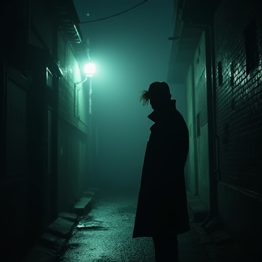 Lost in the Shadows: A Figure’s Eerie Silhouette in a Dark Alley