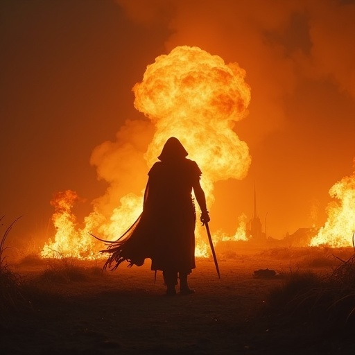 A Lone Figure Amidst the Flames